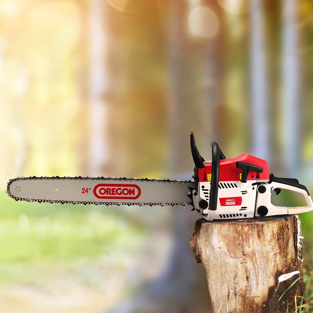 Giantz Commercial Petrol Chainsaw E-Start 24" Bar Oregon Chain Saw